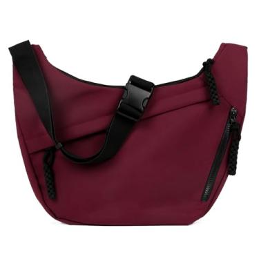 Imagem de Motesun Bolsas transversais crescentes para mulheres e homens, bolsa Luna de nylon, bolsas Moon Hobo, bolsas de ombro de lona, Borgonha, Crescent, Slouchy Dumpling