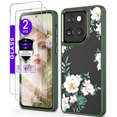 Imagem de DagoRoo Capa para Motorola Moto G Stylus 5G 2025 + protetor de tela de vidro temperado, proteção de grau militar TPU macio fino + PC rígido, capa feminina com estampa de flor cristalina (magnólia)