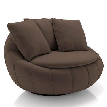 Imagem de Poltrona Decorativa Redonda Giratória Com Almofadas Saphire M22 Veludo Marrom - Mpozenato