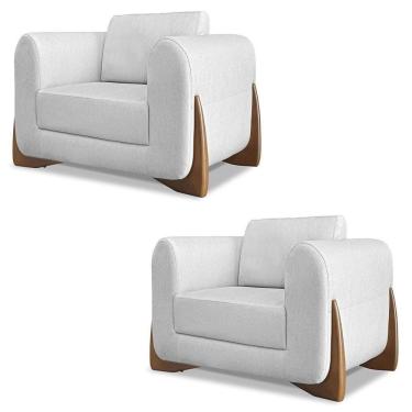Imagem de Poltrona Para Sala Base De Madeira Kit 2 Izzy S06 Linho Grigio - Mpozenato