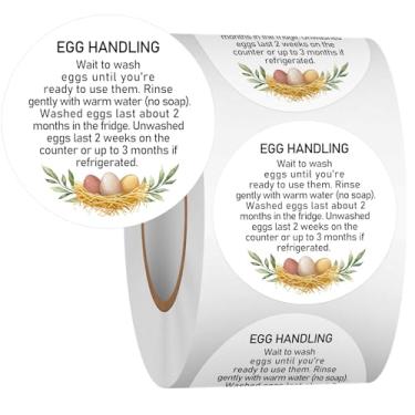 Imagem de Louise Maelys Adesivos de ovo de 5 cm para ovos frescos de fazenda - 500 peças de adesivos de caixa de ovos não lavados com estampa de desenho animado, à prova d'água e sem resíduos