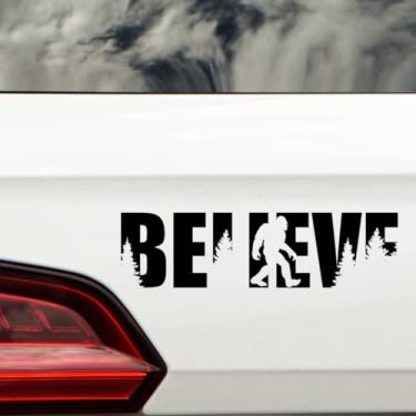 Imagem de Decalque impermeável com citação Big Foot Believe - presentes para fãs do Yeti - adesivos de carro - adesivos de laptop - adesivos de garrafa de água (preto, 29 cm x 8 cm)