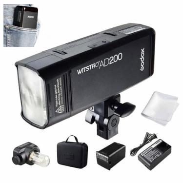 Imagem de Godox AD200 200Ws 2.4G TTL Flash Strobe 1/8000 HSS Monolight sem fio com bateria Lithimu de 2900mAh e lâmpada desencapada/Speedlite Fresnel Flash Head para cobrir 500 fotos de potência total e