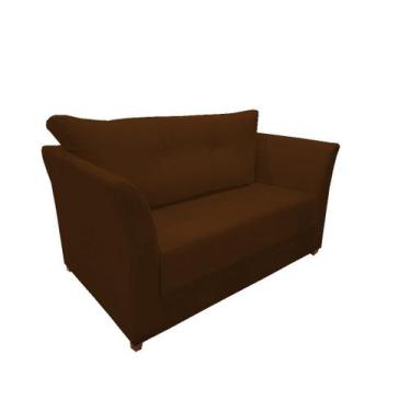 Imagem de Namoradeira Decorativa Isis Suede Marrom Pés Madeira Mz Decor - Mazzer