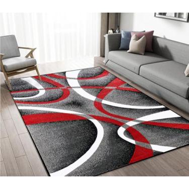 Imagem de Avisiatree Tapete de área 15 x 23 cm, lavável, antiderrapante, dobrável, geométrico, moderno, listrado, tapete vermelho, preto, branco para sala de estar, quarto, sala de jantar, saguão de hotel