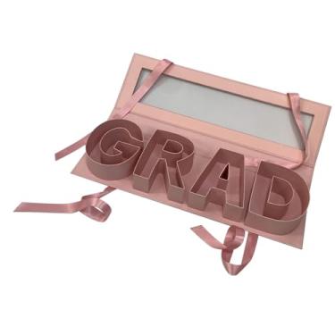 Imagem de Vaveren Caixa de flores em formato de letra de formatura, embalagem de sabonete eterno, caixa de presente retangular com enchimento para comemorações, Rosa