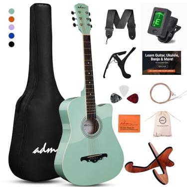 Imagem de ADM Conjunto de guitarra acústica de 96,5 cm para iniciantes e adultos com aulas online, conjunto de guitarra Acustica Cutaway Wood Acustica para iniciantes com bolsa para shows, alça, cordas de aço