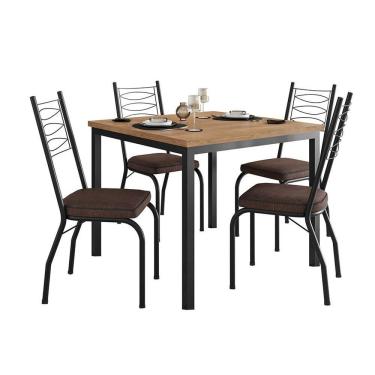 Imagem de Conjunto de Mesa Quadrada com Tampo MDP e 4 Cadeiras Adriana Revestimento Sintético Marrom e Preto