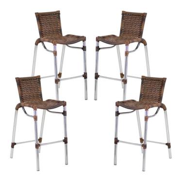 Imagem de Kit 4 Banquetas Alumínio Alta Com Encosto para Bar Balcão Edícula Cozinha