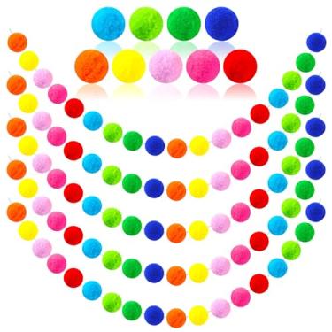 Imagem de QSCFKL Guirlanda De Pompons Em Tons Pastéis Com 5 Peças, 30 Bolas Feltro Arco-Íris, Cordão Para Chá Bebê E Festa Aniversário