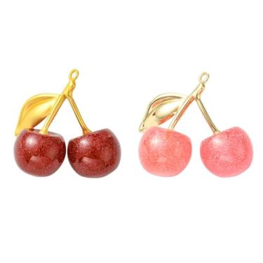 Imagem de UR URLIFEHALL 2 peças, 2 cores, pingentes de resina e cereja, lindos pingentes de frutas doces para brincos, pulseiras, colares, joias, artesanato, resina, sem pedras preciosas