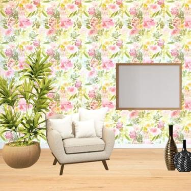Imagem de Papel de Parede Decoração Floral Adesivo Autocolante 5 metros = 1 Rolo de 5m X 45cm Sala Quarto Banheiro