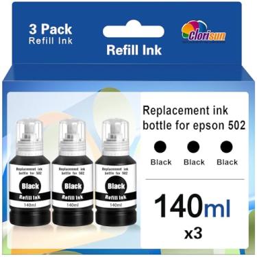 Imagem de Clorisun 502 refil de pigmento de substituição para Epson 502 T502 Use com Expression ET-2760 ET-2750 ET-3760 ET-4760 ET-3750 ET-4750 ET-3710 ET-15000 ET-3700 Ecotank Impressora (3 pretos)