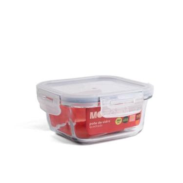Imagem de Pote de Vidro 380ml Hermético Marmita com Tampa de Plástico Quadrado -