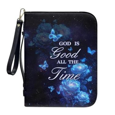 Imagem de Panskyllis Capa bíblica feminina de couro com fita preta personalizada para estudo da Bíblia bolsa de transporte, Borboleta rosa, XX-Large