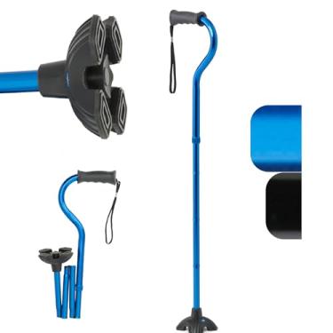 Imagem de Medline Bengala dobrável offset com base de 4 pontos com alça de gel acolchoada, leve e extra estável, azul