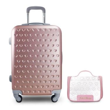 Imagem de Kit Mala De Bordo E Necessaire Transparente Love Rosa