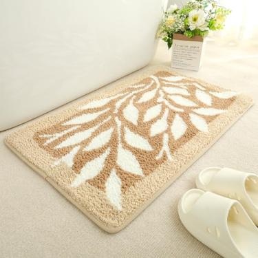 Imagem de Tyrafry Tapete de banho com padrão de folha - tapete de banheiro extragrosso, tapete de pelúcia macio antiderrapante para banheiro e quarto, lavável na máquina, marrom escuro, 40 x 60 cm