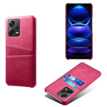 Imagem de Capas Compatível com Xiaomi Redmi NOTE 12 PRO PLUS,Caso de couro PU-Tampa de telefone a prova de choque com 2 slots de cartão,Proteção anti-impressão digital e anti-gota-Rose Red