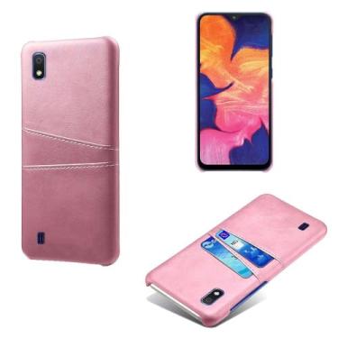 Imagem de Capas Compatível com Samsung Galaxy A10,Caso de couro PU-Tampa de telefone a prova de choque com 2 slots de cartão,Proteção anti-impressão digital e anti-gota-Pink
