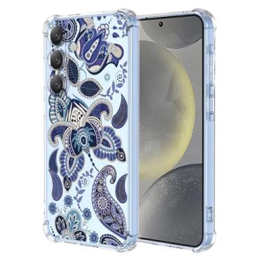 Imagem de JDYGWK Capa para Samsung S24 Plus Galaxy S24 Plus, estampa de flores transparentes, silicone TPU macio, fina, à prova de choque, capa protetora antiarranhões para Samsung Galaxy S24 Plus, azul