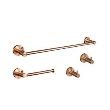Imagem de Conjunto de banheiro em ouro rosa escovado - Suporte para papel higiênico e saboneteira em aço inoxidável - Acessórios para montagem na parede, conjunto de 4 peças A