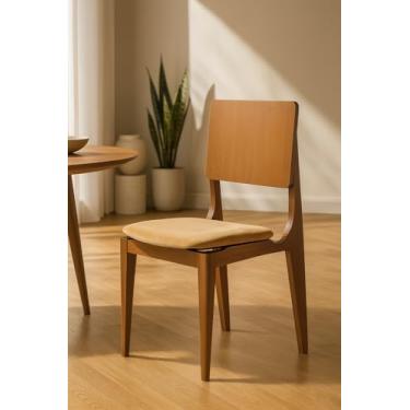 Imagem de 6 Cadeiras Turmalina Madeira Maciça Encosto Laminado Mel Veludo Bege Sala Jantar