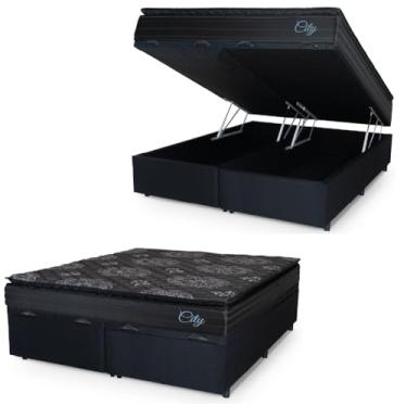 Imagem de Cama Box Baú Casal Queen Colchão Com Molas Ensacadas City Pillow Top 158x198x64cm Preto Hellen
