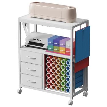 Imagem de 30 suportes de rolo de vinil para carrinho Cricut, carrinho de artesanato com 3 gavetas de tecido, organização e armazenamento de artesanato compatível com máquina Cricut Maker, estação de trabalho de