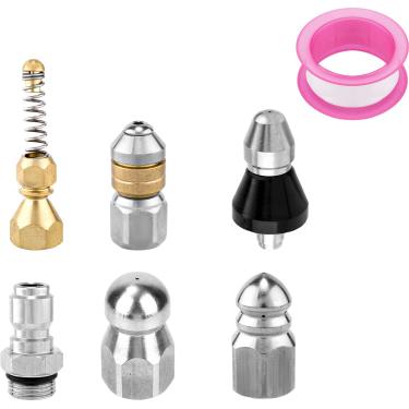 Imagem de lasuroa 5un Kit de Bicos Jato para Esgotos com Engate Rápido & Fita Teflon, Aço Inoxidável Bicos Pulverização Esgotos Durável Ferramenta de Limpeza Drenagem para Máquina Lavar Pressão