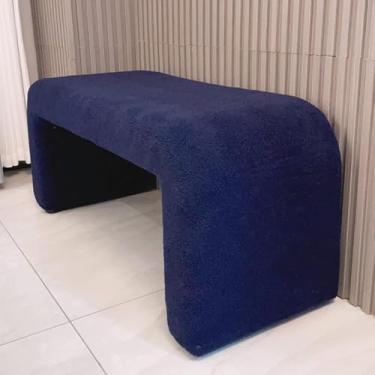 Imagem de Pufe De Caxemira De Cordeiro Fuzzy Beh, Cama De Quarto Estofada, Mesa De Café Retangular, Banco De Descanso Para Os Pés Moderno Para Entrada/sala De Estar, Blue, 80x40x45cm(31x16x18")