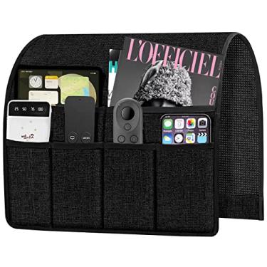 Imagem de Ntomtuex Suporte de controle remoto para poltrona reclinável, organizador de bolso para apoio de braço para poltrona com 6 bolsos para revistas, óculos, iPad, telefone, preto