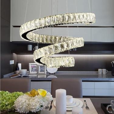 Imagem de Grande Lustre De Cristal Para Teto Alto Espiral Moderno Redondo Grande Led Pingente De Luz Ajustável Longo Foyer Lustre Para Escada Entrada Sala De Estar Sala De Jantar Cozinha Ilha, 6000k