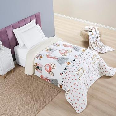 Imagem de Kit Coberdrom + Jogo de Lençol Solteiro 400 fios 3 Peças Edredom Dupla Face Cobertor Pele de Carneiro Macio (Princesa)