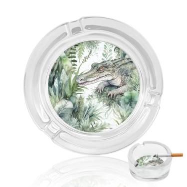 Imagem de Cinzeiro de vidro de cristal verde crocodilo, cinzeiro redondo para fumar de vidro resistente, portátil, decorativo, moderno, para uso em casa, escritório, interior, exterior, pátio