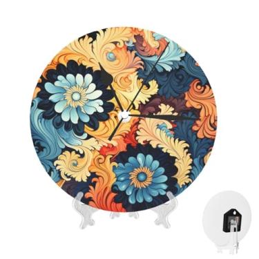 Imagem de GlbnSHeric Relógio de parede silencioso, sem tique-taque, relógio de 25 cm, padrão floral abstrato, relógio analógico para banheiro, decorativo, redondo, moderno, decoração de parede, relógio para