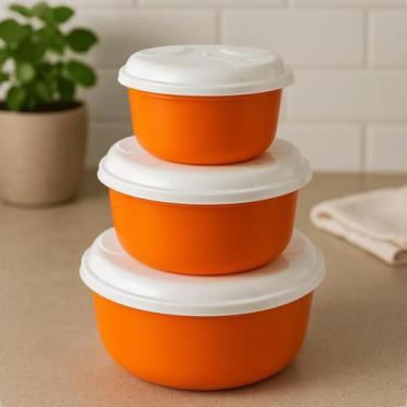 Imagem de Kit 3 Potes Plástico Redondos P M G Com Tampa Branca Trio Cozinha Orga