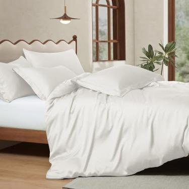 Imagem de Manyshofu 5 peças de capa de edredom de algodão Tencel King Eucalyptus Lyocell branca, capas de edredom refrescantes luxuosas e sedosas - 2 fronhas Tencel (50,8 cm x 91,4 cm), 2 fronhas (50,8 cm x