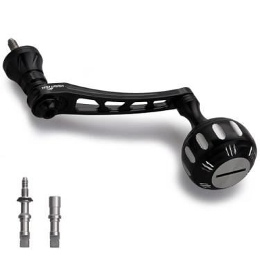 Imagem de HEIGHTEN Cabo giratório de 65-70 mm para Shimano Stradic FL FM Stella Vanford Vanquish Nasci Twinpower Daiwa Fuego BG Ballistic Certate Luvias Tatula (preto e prata, botão de 35 mm e alça de 65/70 mm