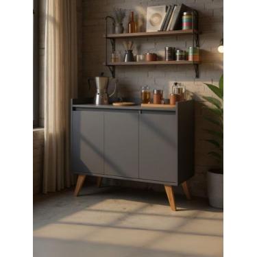 Imagem de Aparador Buffet 90cm Retro Mdf Grafite Madri - On Móveis