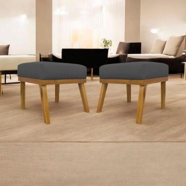 Imagem de Kit 2 Puffs Decorativos Firenze Retangular - Cinza Corino