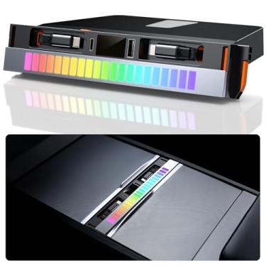 Imagem de DGXWLLW Hub USB para Tesla Model Y Juniper 2025 2026 Model 3 Highland 2024 2025, estação de ancoragem de luz ambiente RGB de 107W com cabo retrátil de capa deslizante, várias portas, carregador rápido