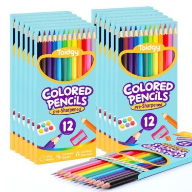 Imagem de Lápis de cor Toidgy 144 unidades para crianças, 12 pacotes de 12 cores