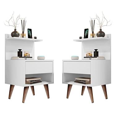 Imagem de Kit 2 Mesa De Cabeceira Para Cama Lateral Quarto Apoio Retro Pé Palito (Branco)