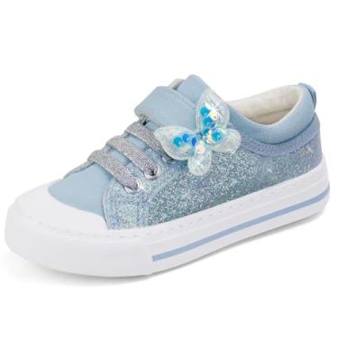 Imagem de Toandon Tênis Infantil Para Meninas Com Glitter, Calçados De Caminhada Crianças, Tiras Fivela, Arco E Alça, Cano Baixo, Antiderrapante, Leve, Brilhante, Respirável, Moda Áreas Externas, Azul, Borbol