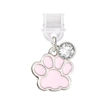 Imagem de ELISE & FONDA TP844 Tipo-C porta de carregamento USB plugue antipoeira pequeno gato pata pingente de telefone celular para iPhone 15/16/Samsung/OnePlus/Xiaomi/oppo telefones Android (rosa)