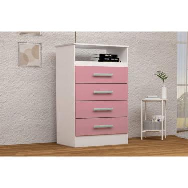 Imagem de Cômoda de Quarto Jéssica c/ 1 Nicho e 4 Gavetas Flex Branco/Rosa ou Azul - ACP