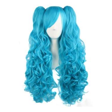 Imagem de Peruca de cosplay MapOfBeauty Lolita Long Curly com rabos de cavalo az