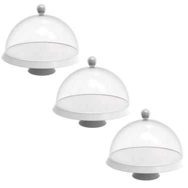 Imagem de Kit 3 Porta Bolos 25cm Branco com Cúpula e Pé Bubble Crippa Tortas Doces Boleira