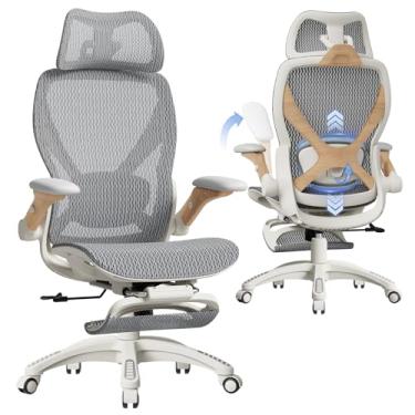 Imagem de ELABEST Cadeira de escritório ergonômica X100 com apoio para os pés, cadeira de mesa grande e alta com braços dobráveis 5D, suporte lombar adaptável 3D ajustável, cadeira de computador com rodinhas de